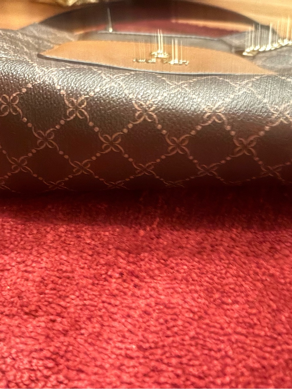 Nine West Brown Logo-Print Shoulder Bag with Tan Front Pocket and Gold Chain - Picture 6 of 6
